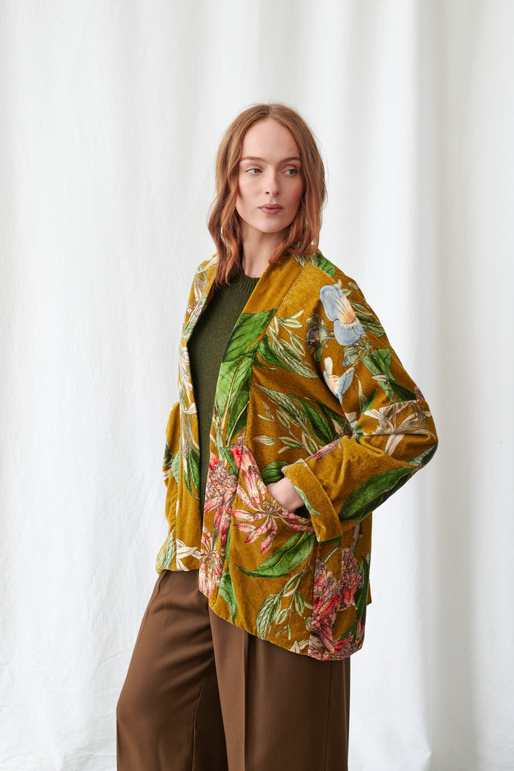 Rhodoleia Gold Velvet Pocket Jacket - One Hundred Stars