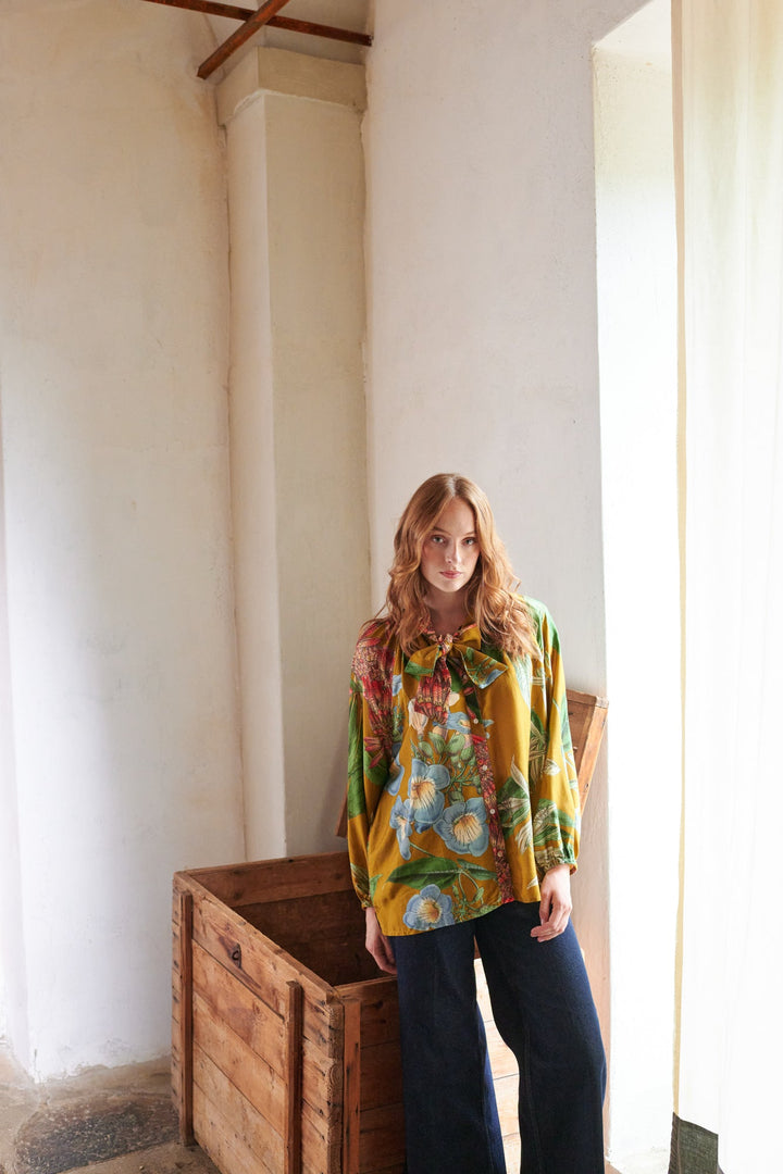 Rhodoleia Gold Pussybow Blouse - One Hundred Stars