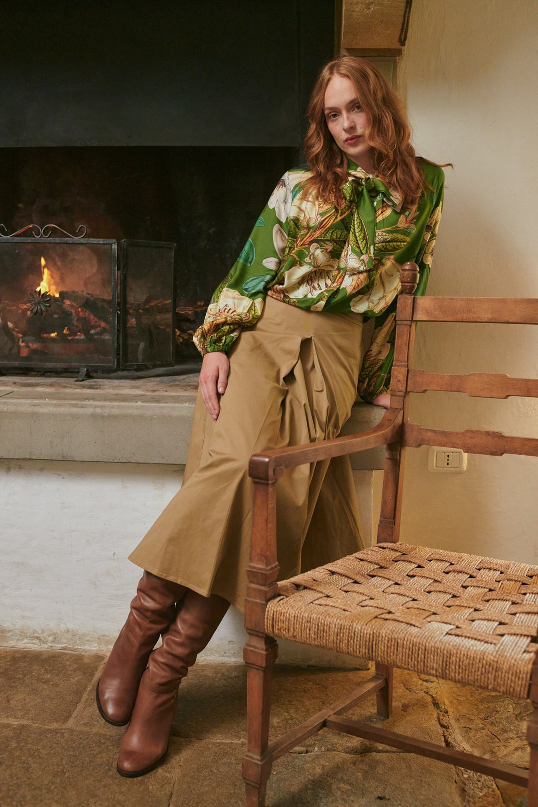 Rhodoleia Green Pussybow Blouse - One Hundred Stars