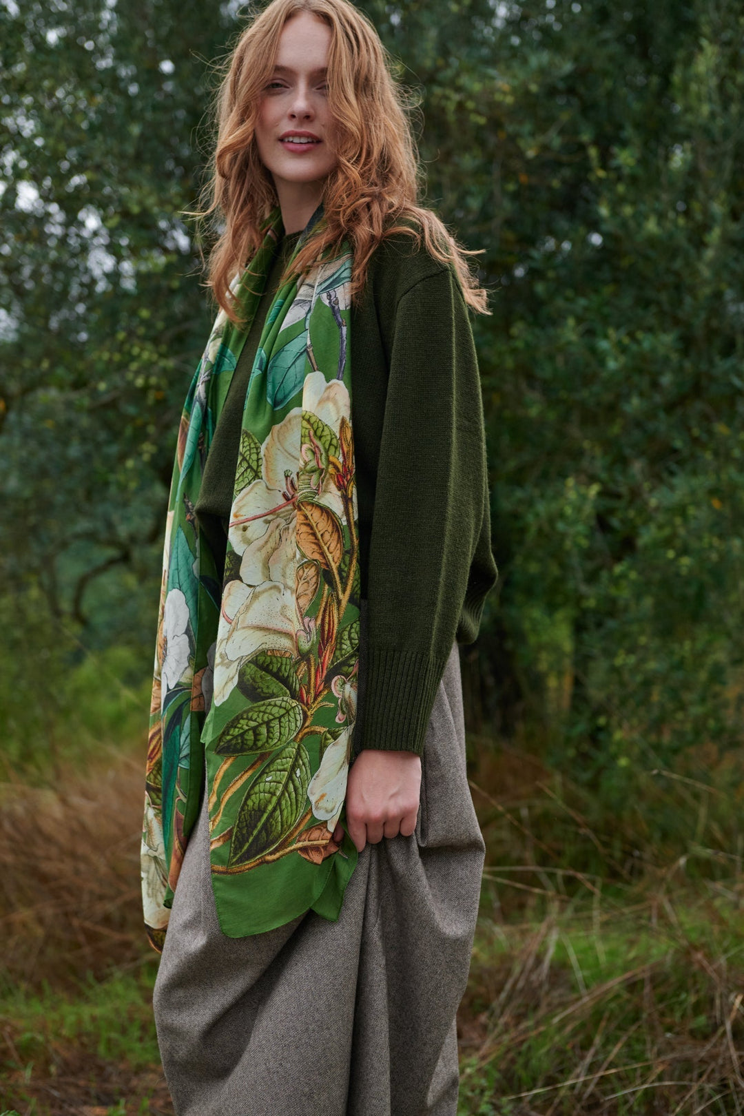 Rhodoleia Green Scarf - One Hundred Stars