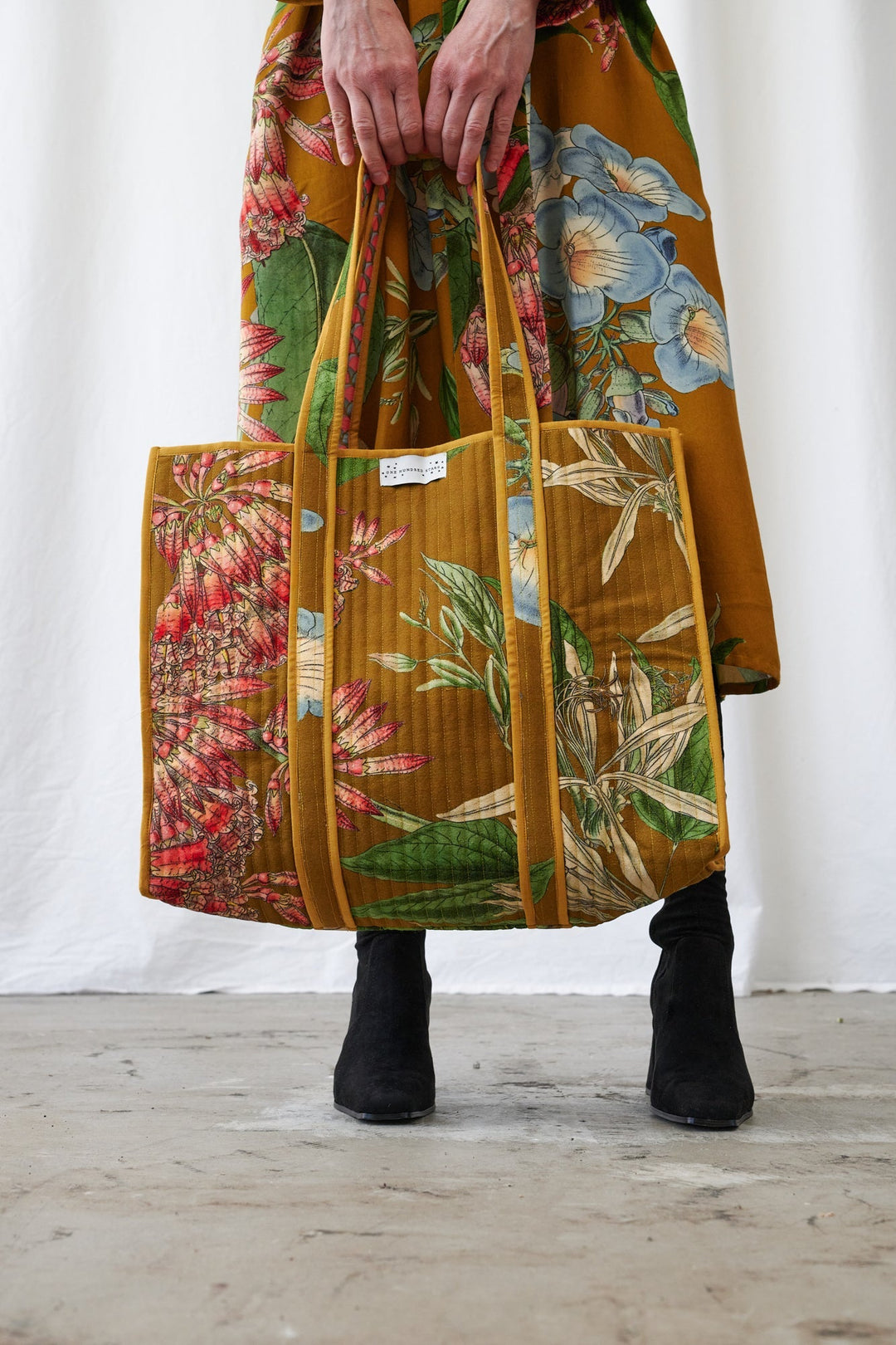 Rhodoleia Gold Canvas Quilted Tote Bag - One Hundred Stars