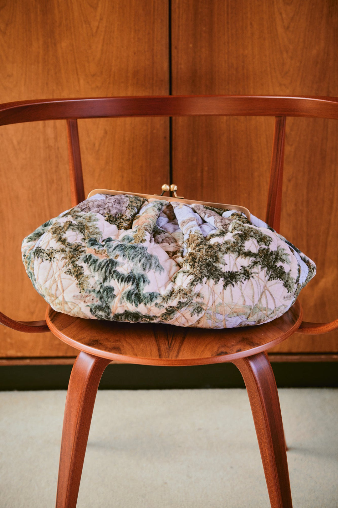 Rivers and Trees Natural Quilted Velvet Kiss Lock Bag - One Hundred Stars