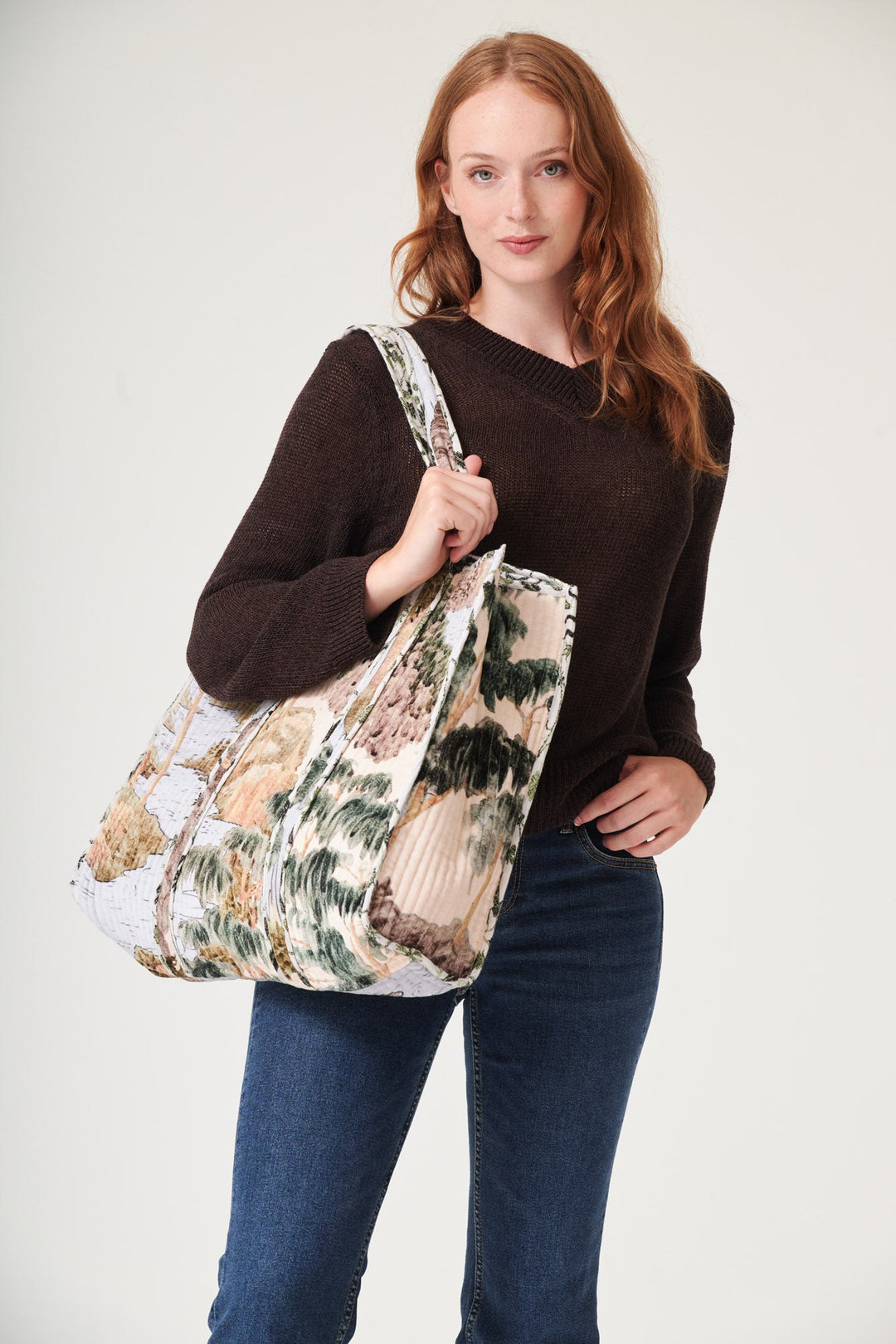Rivers and Trees Large Velvet Tote Bag - One Hundred Stars