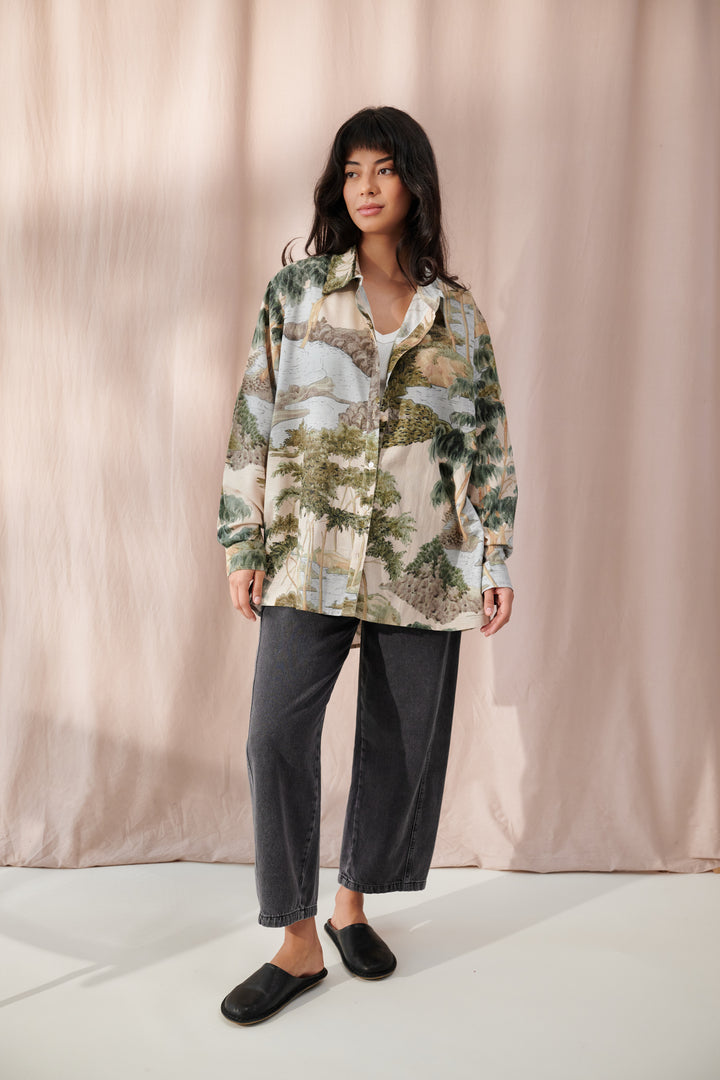 Rivers and Trees Natural Oversized Shirt - One Hundred Stars
