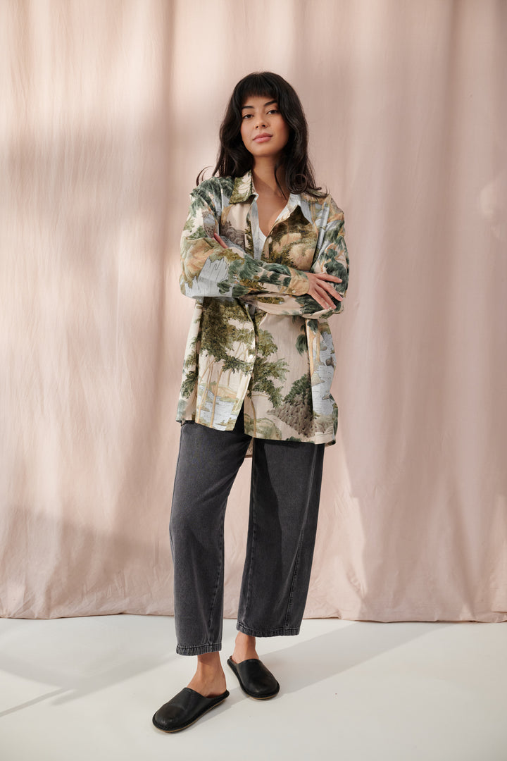 Rivers and Trees Natural Oversized Shirt - One Hundred Stars