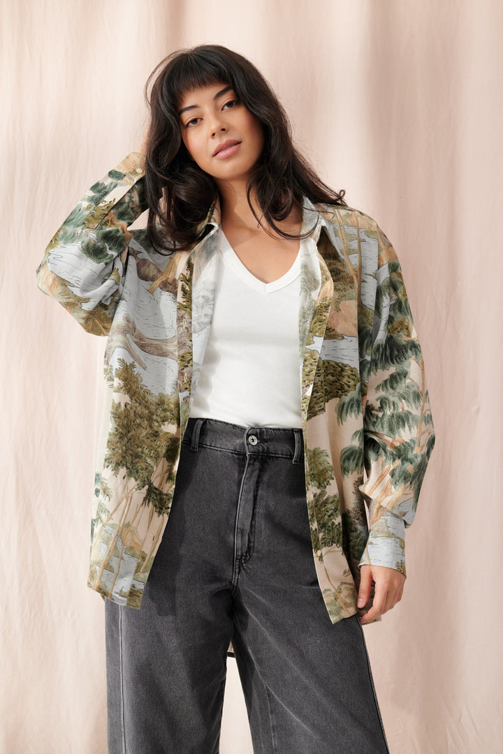 Rivers and Trees Natural Oversized Shirt - One Hundred Stars