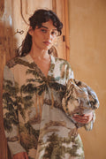 Rivers and Trees Natural Quilted Velvet Kiss Lock Bag