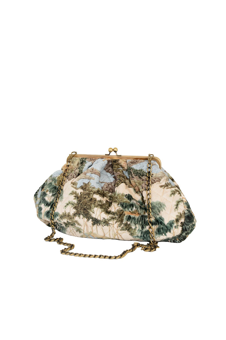 Rivers and Trees Natural Quilted Velvet Kiss Lock Bag - One Hundred Stars