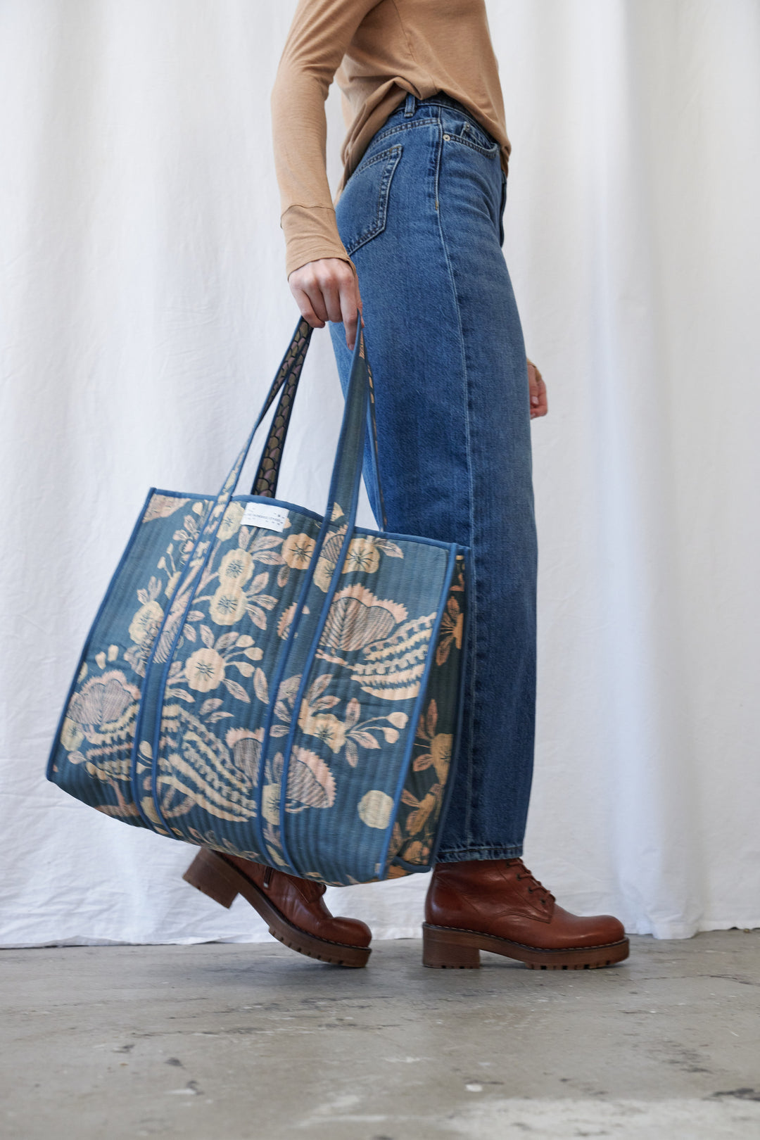 Rosa Blue Canvas Quilted Tote Bag - One Hundred Stars