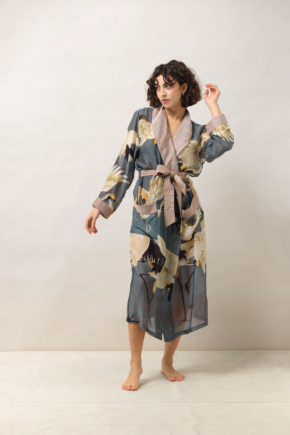 Stork Slate Grey Gown lightweight dressing gown House Coat- by One Hundred Stars