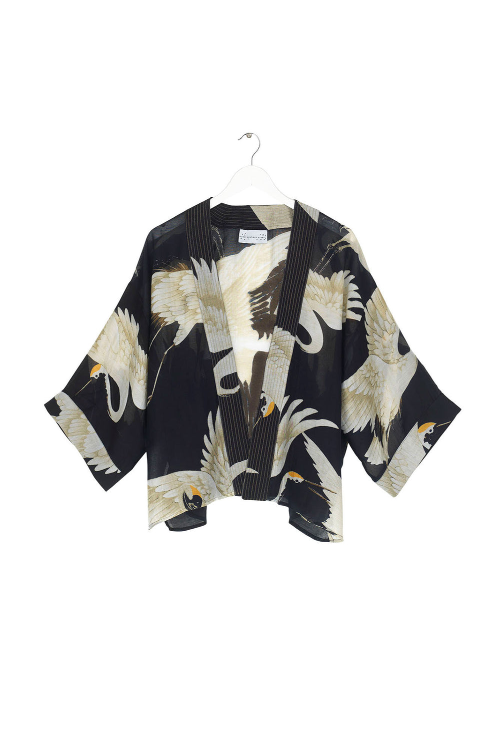 Stork Black Crepe Kimono - One Hundred Stars