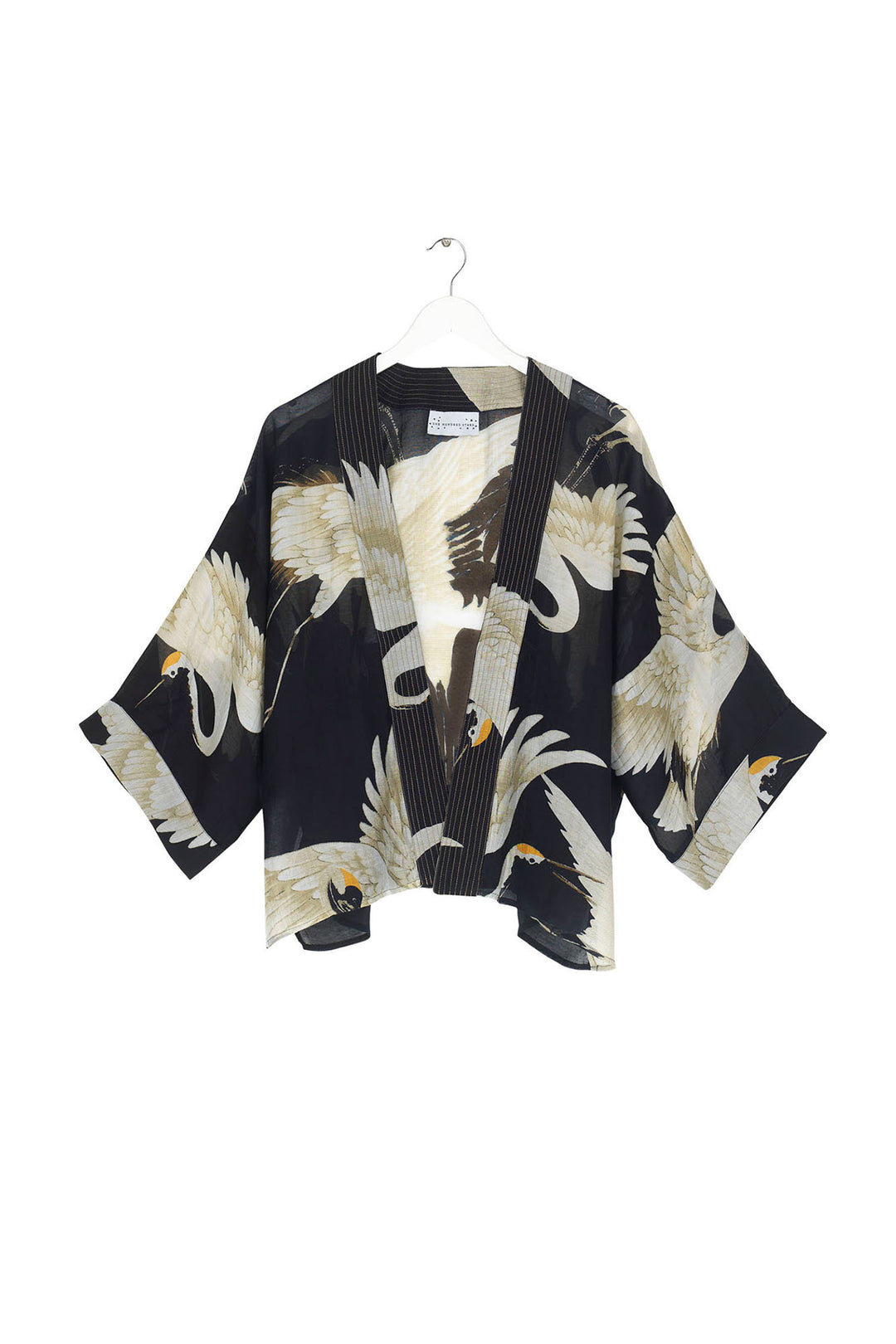 Stork Black Crepe Kimono - One Hundred Stars
