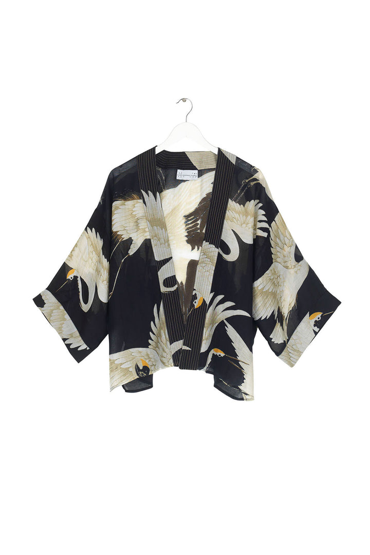 Stork Black Crepe Kimono - One Hundred Stars
