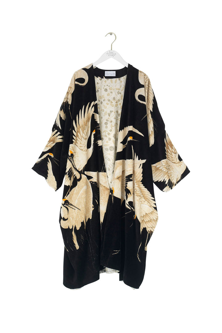 Stork Black Velvet Grande Kimono - One Hundred Stars