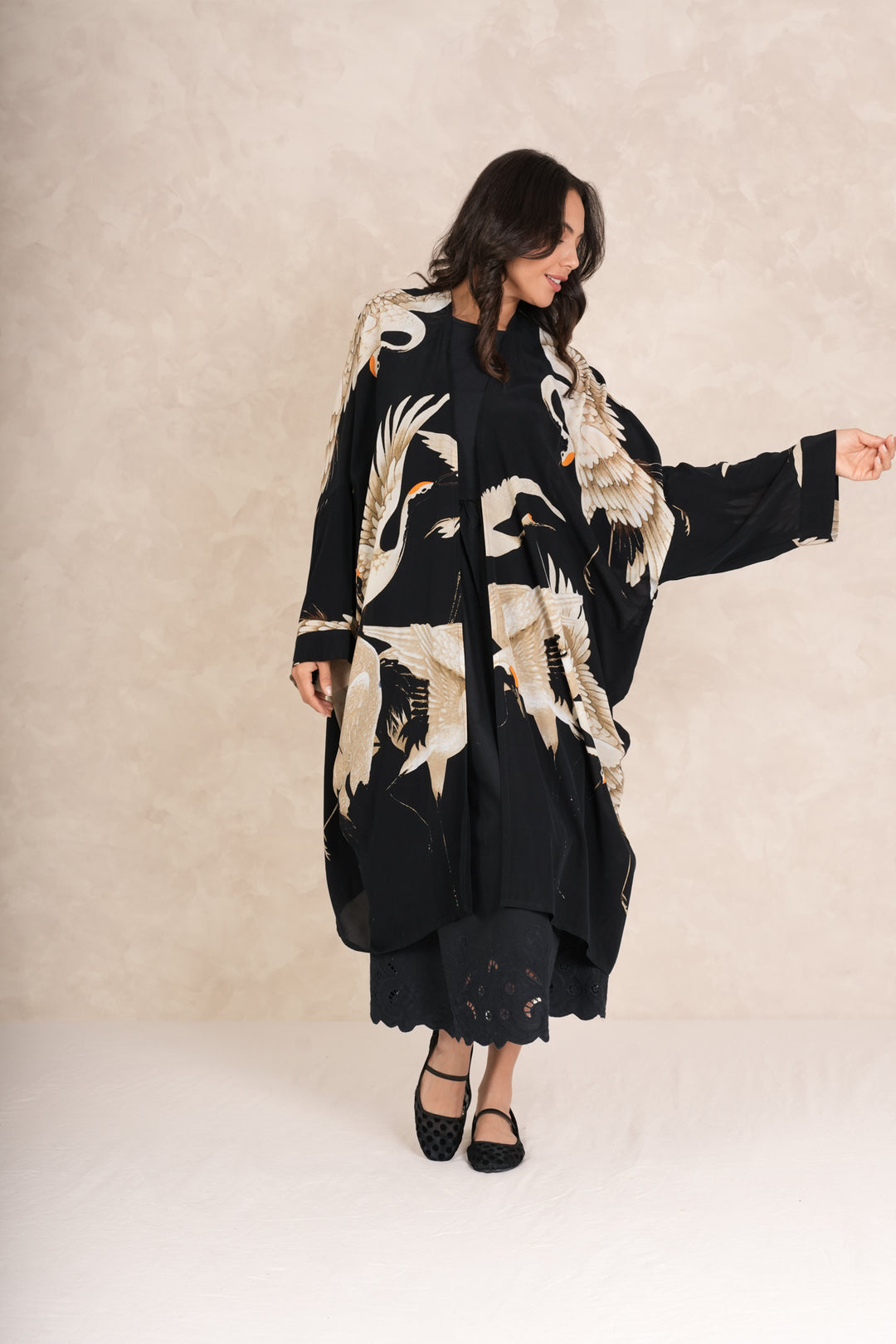 Stork Black Grande Kimono - One Hundred Stars