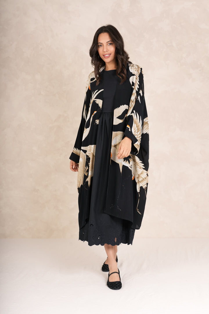 Stork Black Grande Kimono - One Hundred Stars