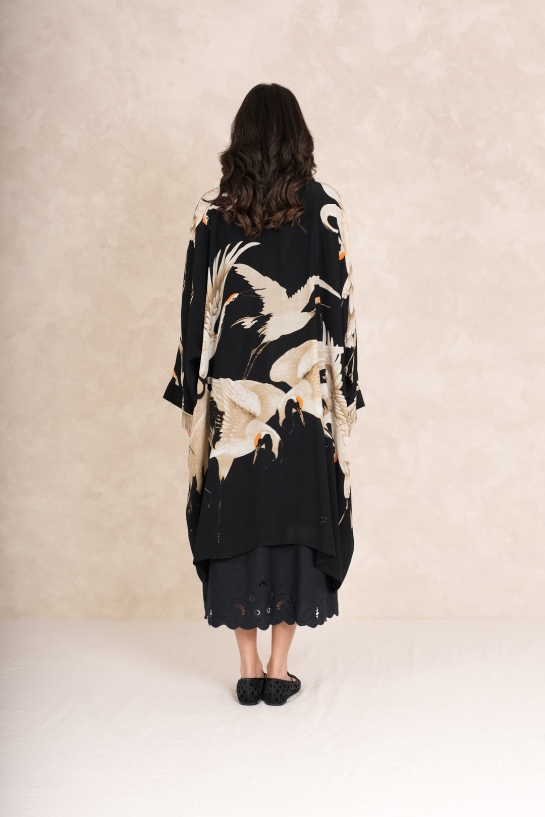 Stork Black Grande Kimono - One Hundred Stars