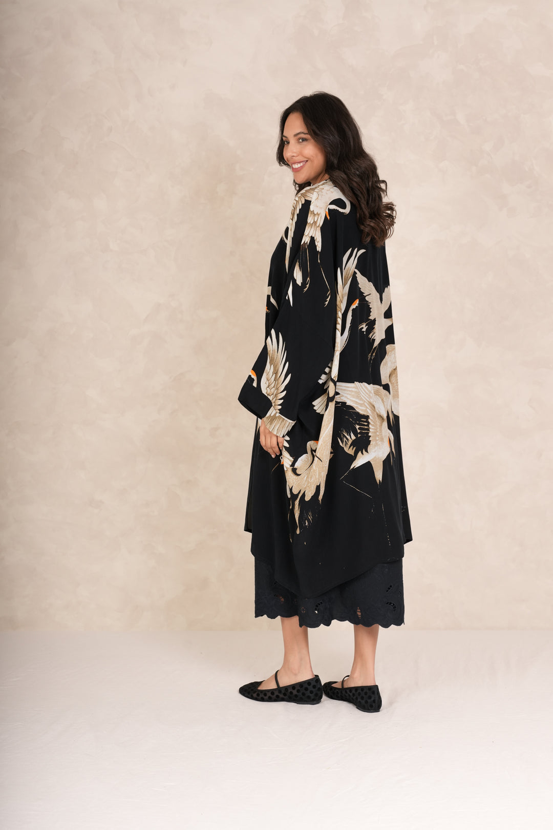 Stork Black Grande Kimono - One Hundred Stars