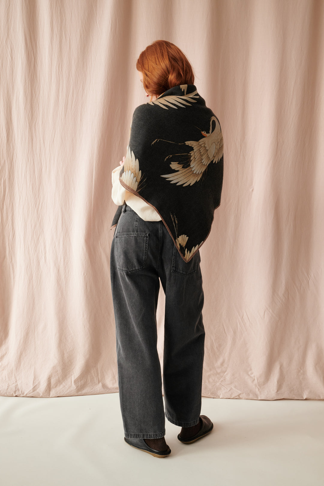 Stork Black Wool/Silk Square Scarf - One Hundred Stars