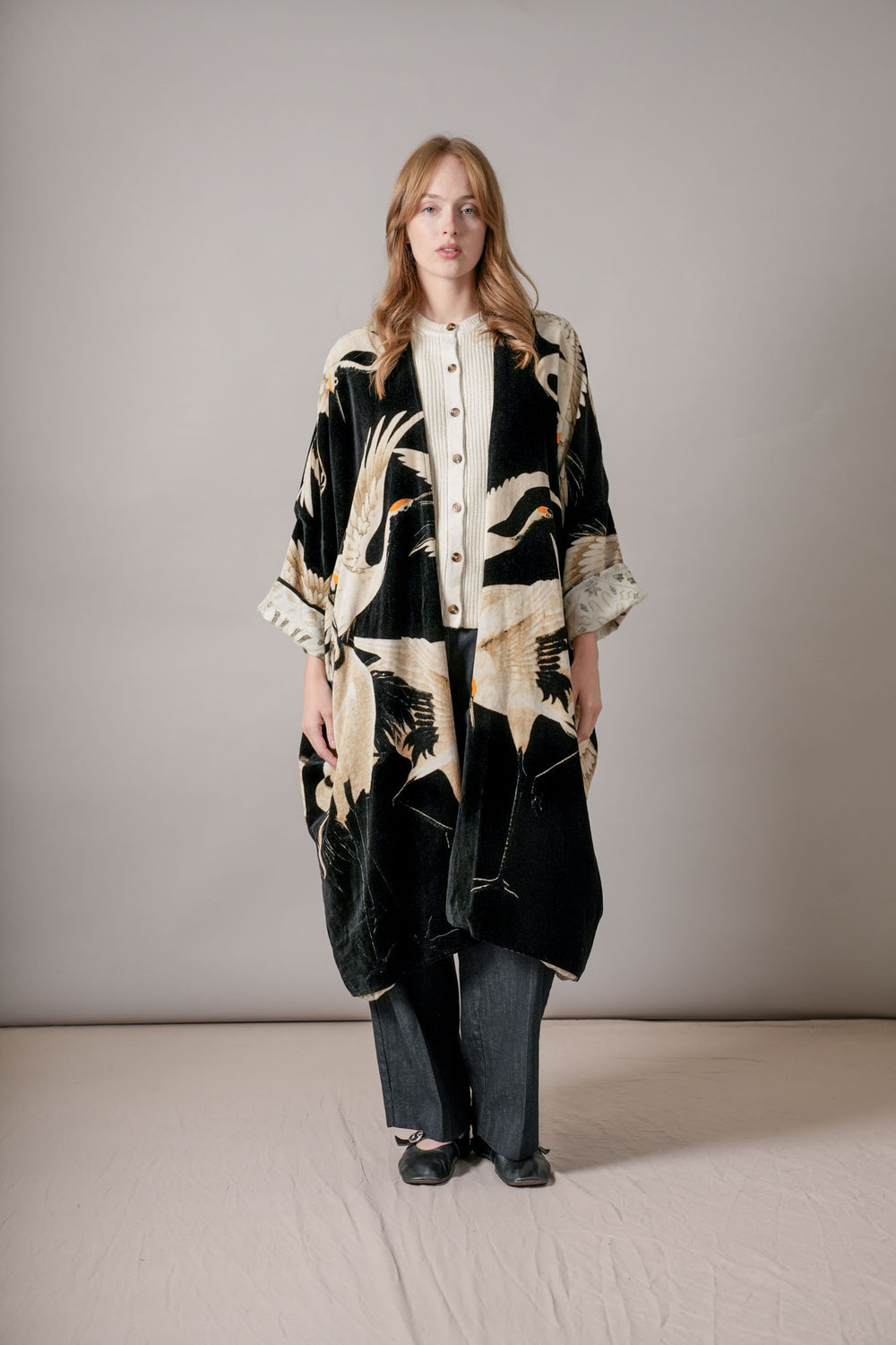 Stork Black Velvet Grande Kimono - One Hundred Stars