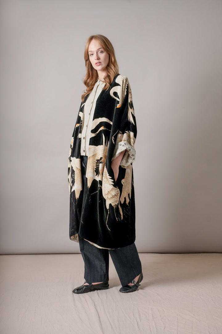 Stork Black Velvet Grande Kimono - One Hundred Stars