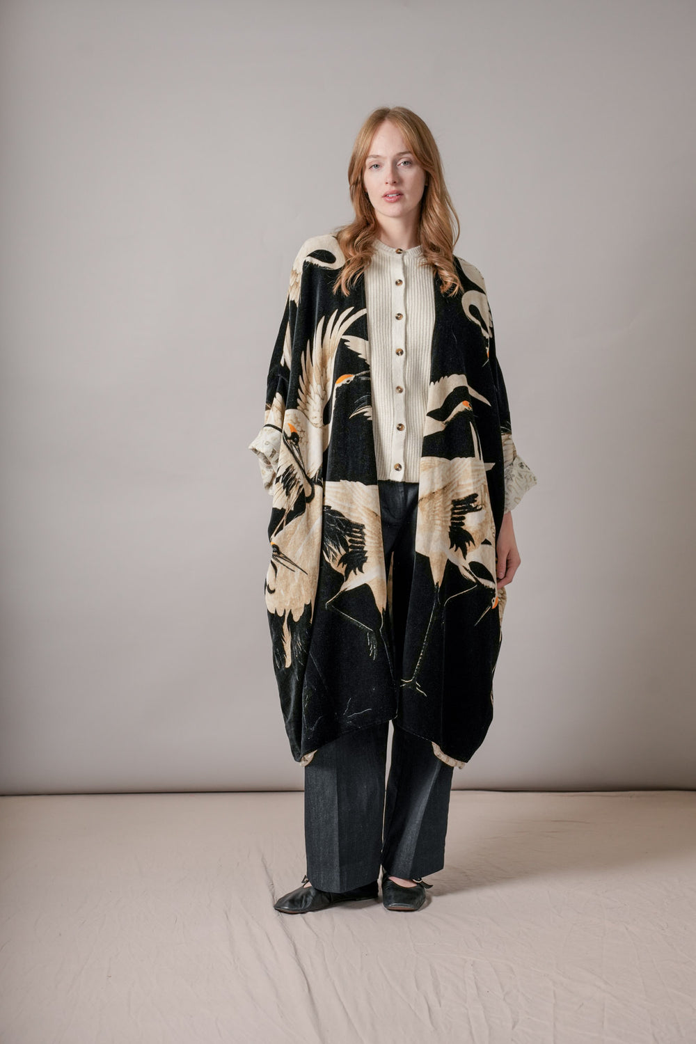 Stork Black Velvet Grande Kimono - One Hundred Stars