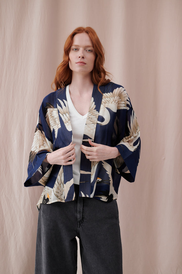 Stork Navy Kimono - One Hundred Stars