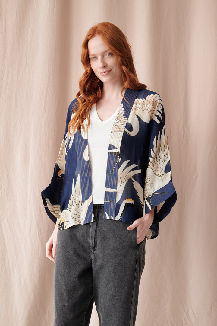 Stork Navy Kimono - One Hundred Stars