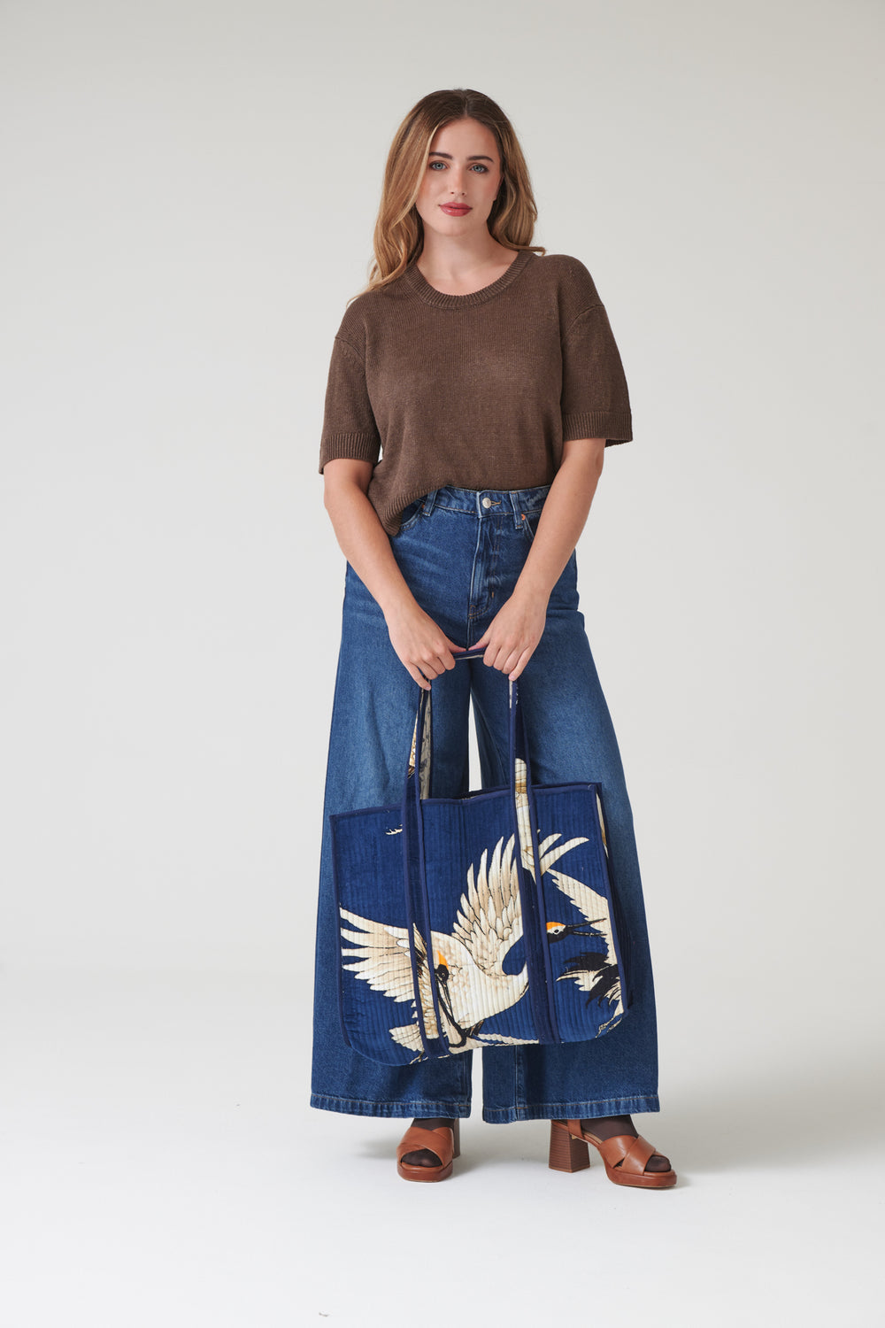 Stork Navy Velvet Tote Bag - One Hundred Stars