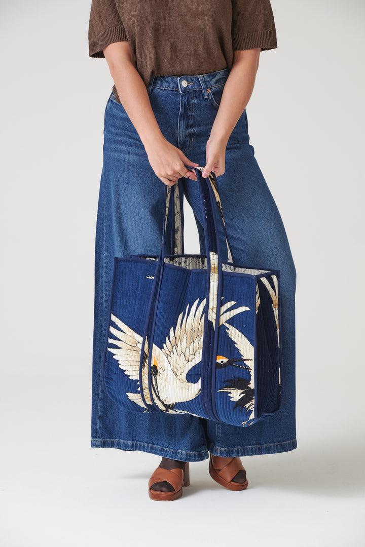 Stork Navy Velvet Tote Bag - One Hundred Stars