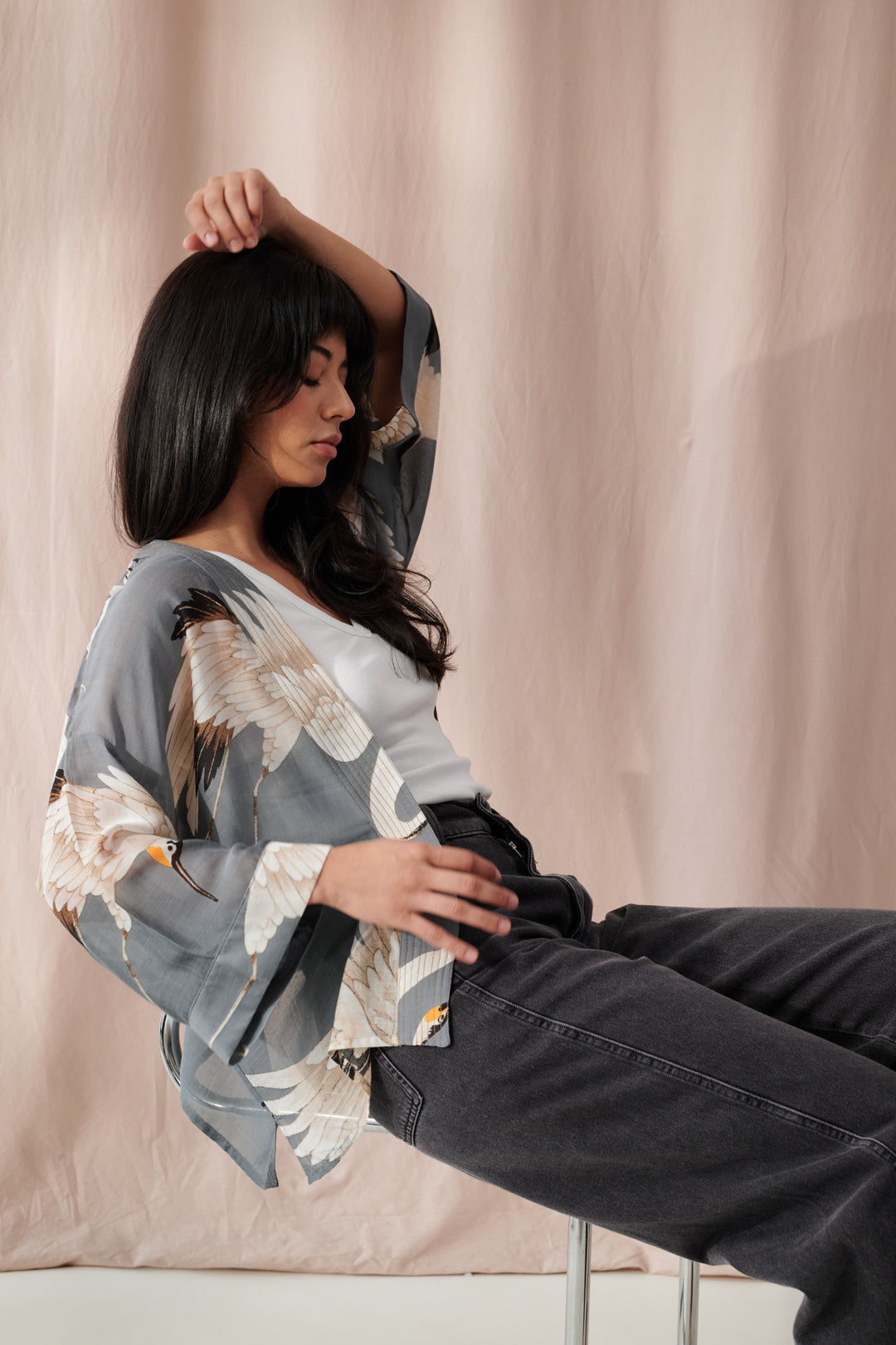 Stork Slate Kimono - One Hundred Stars