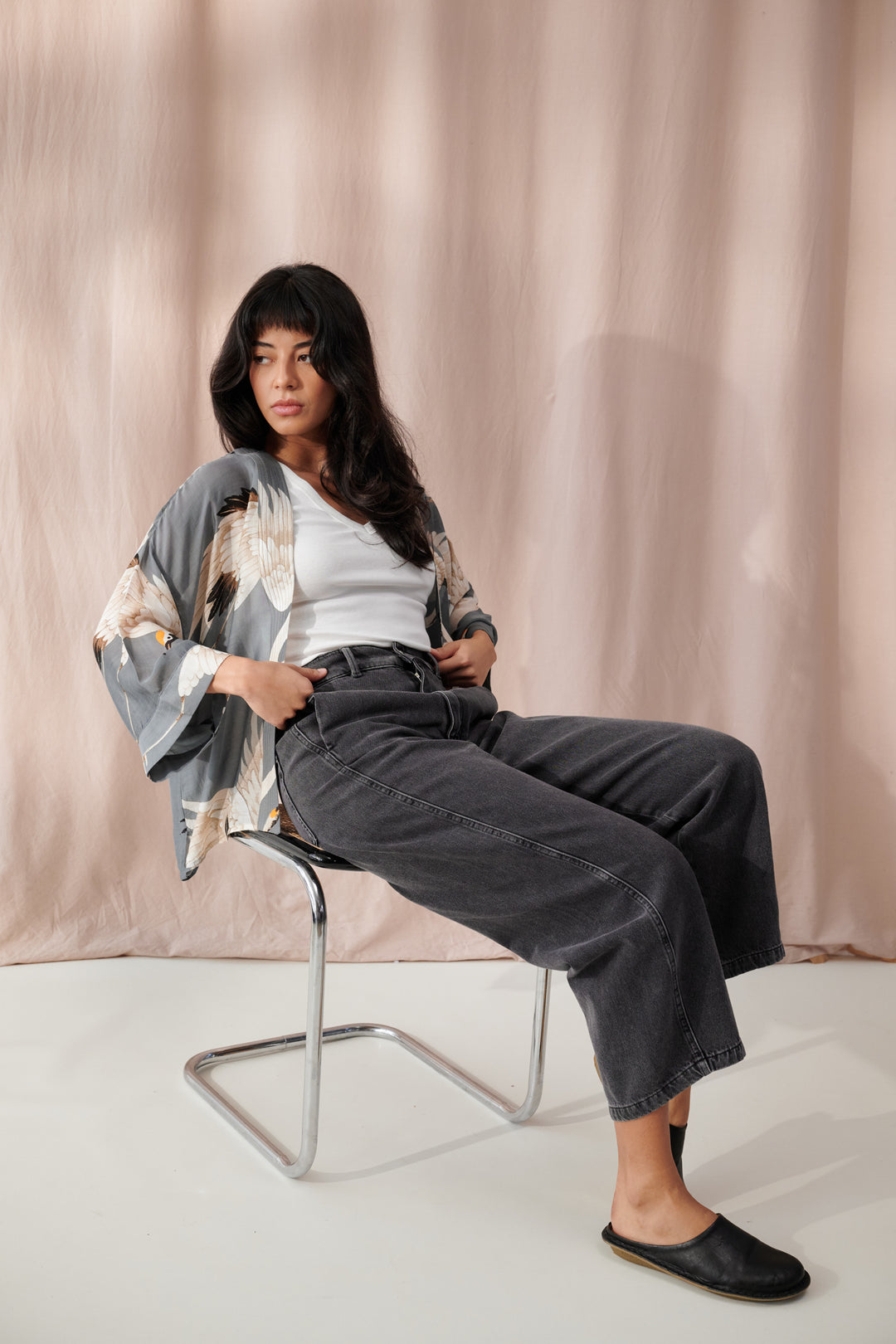 Stork Slate Kimono - One Hundred Stars