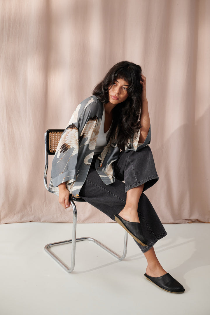Stork Slate Kimono - One Hundred Stars