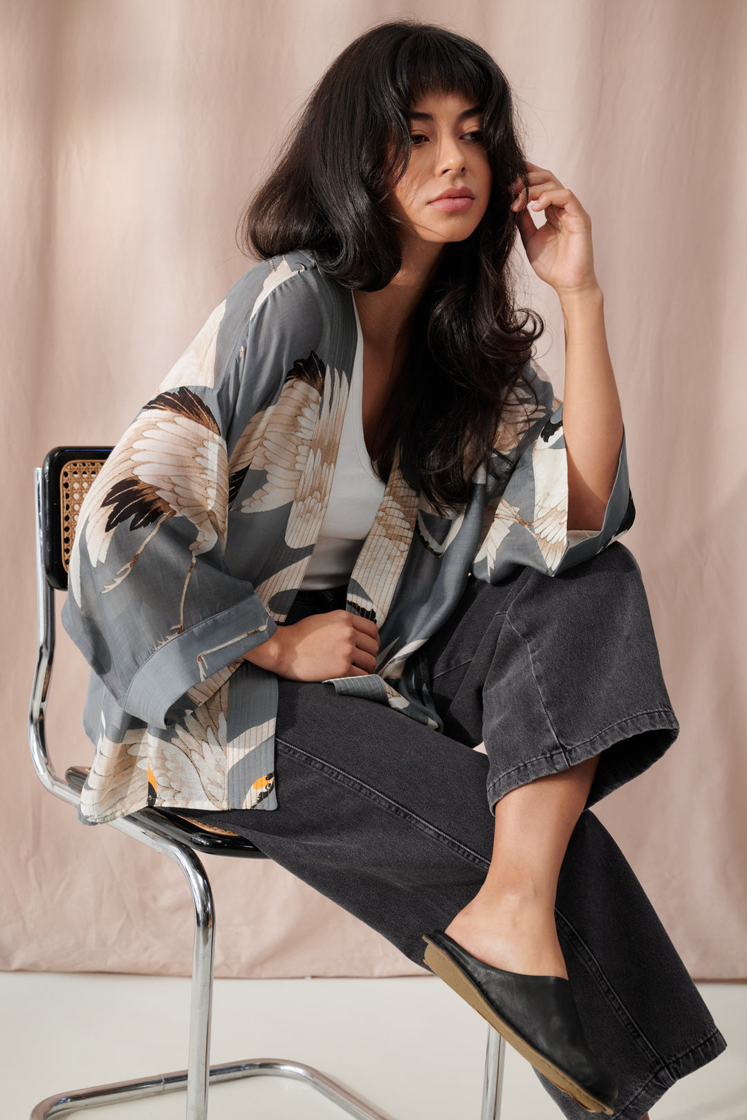 Stork Slate Kimono - One Hundred Stars