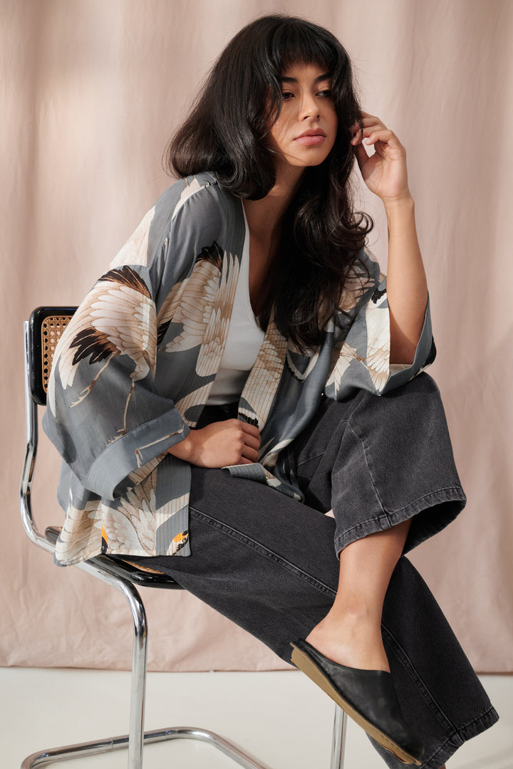 Stork Slate Kimono - One Hundred Stars