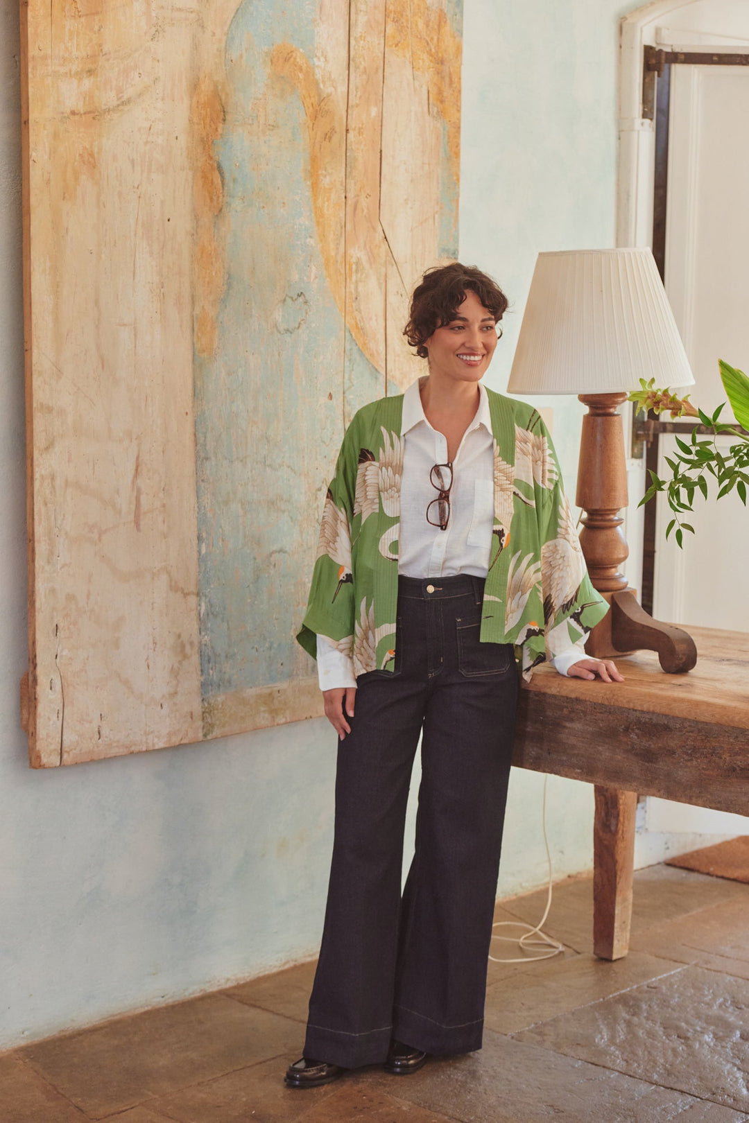 Stork Pea Green Kimono - One Hundred Stars