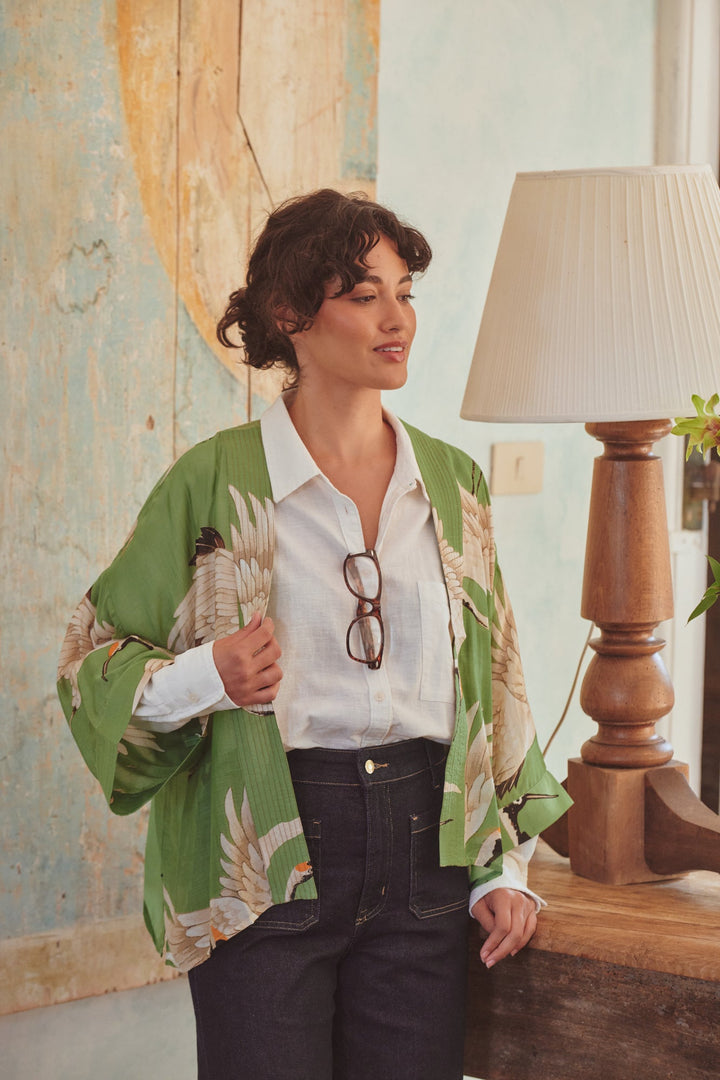 Stork Pea Green Kimono - One Hundred Stars