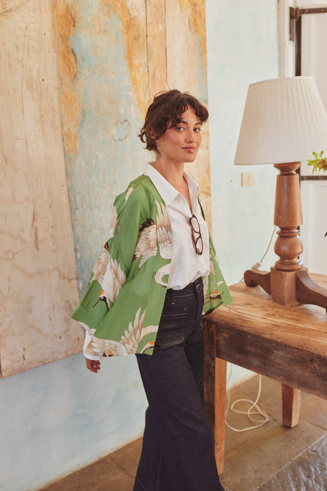 Stork Pea Green Kimono - One Hundred Stars