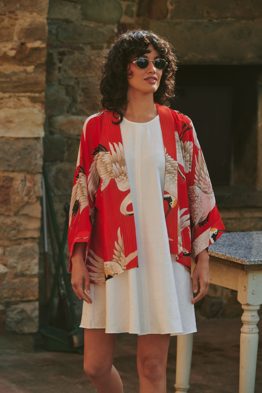 Stork Scarlet Kimono - One Hundred Stars