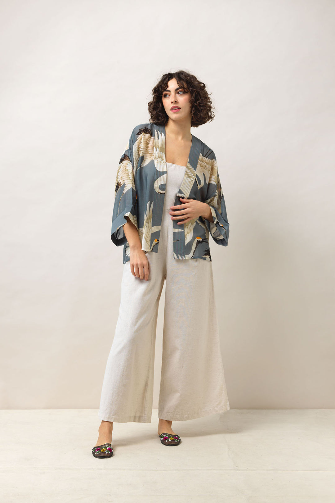 Stork Slate Grey Short lightweight Kimono - by One Hundred Stars