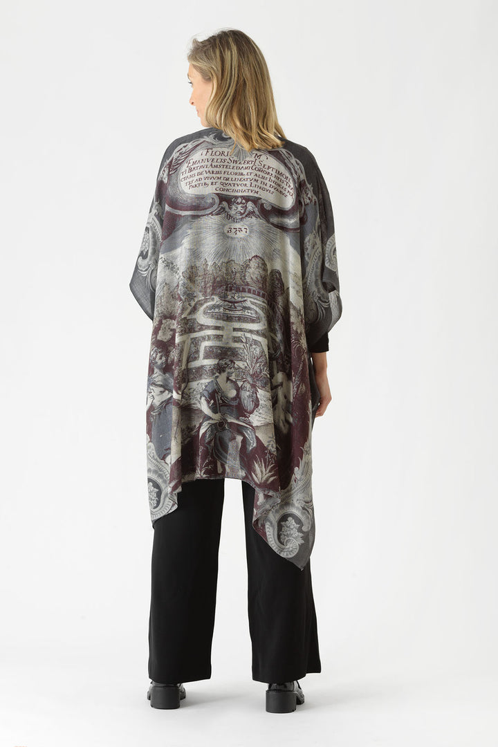 ladies wool throwover coloured in tones of black, grey and subtle green print by One Hundred Stars