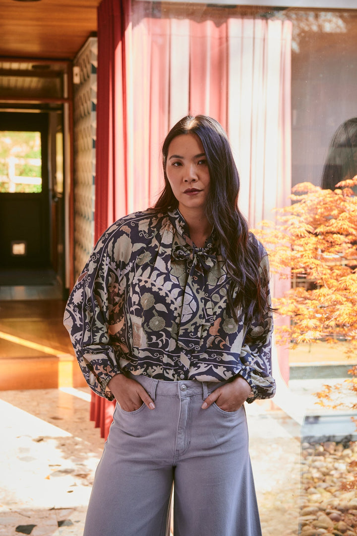 Susani Charcoal PussyBow Blouse - One Hundred Stars