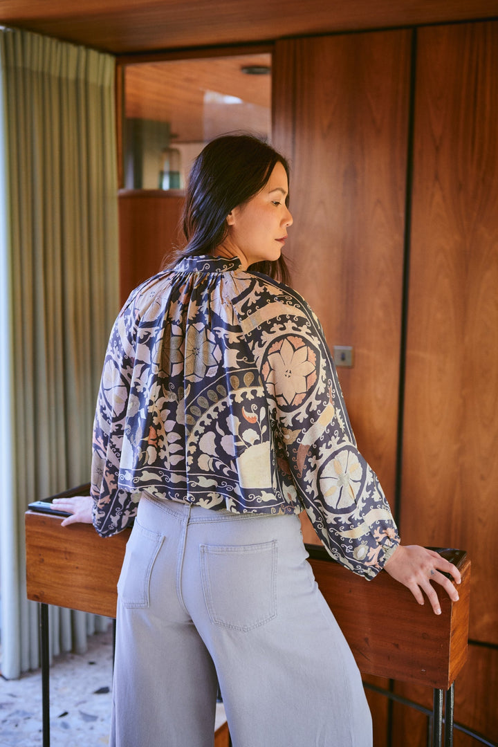Susani Charcoal PussyBow Blouse - One Hundred Stars