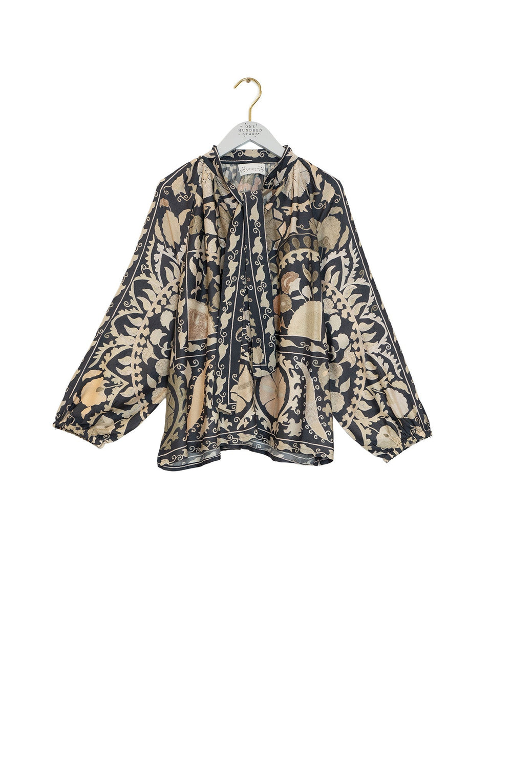 Susani Charcoal PussyBow Blouse - One Hundred Stars
