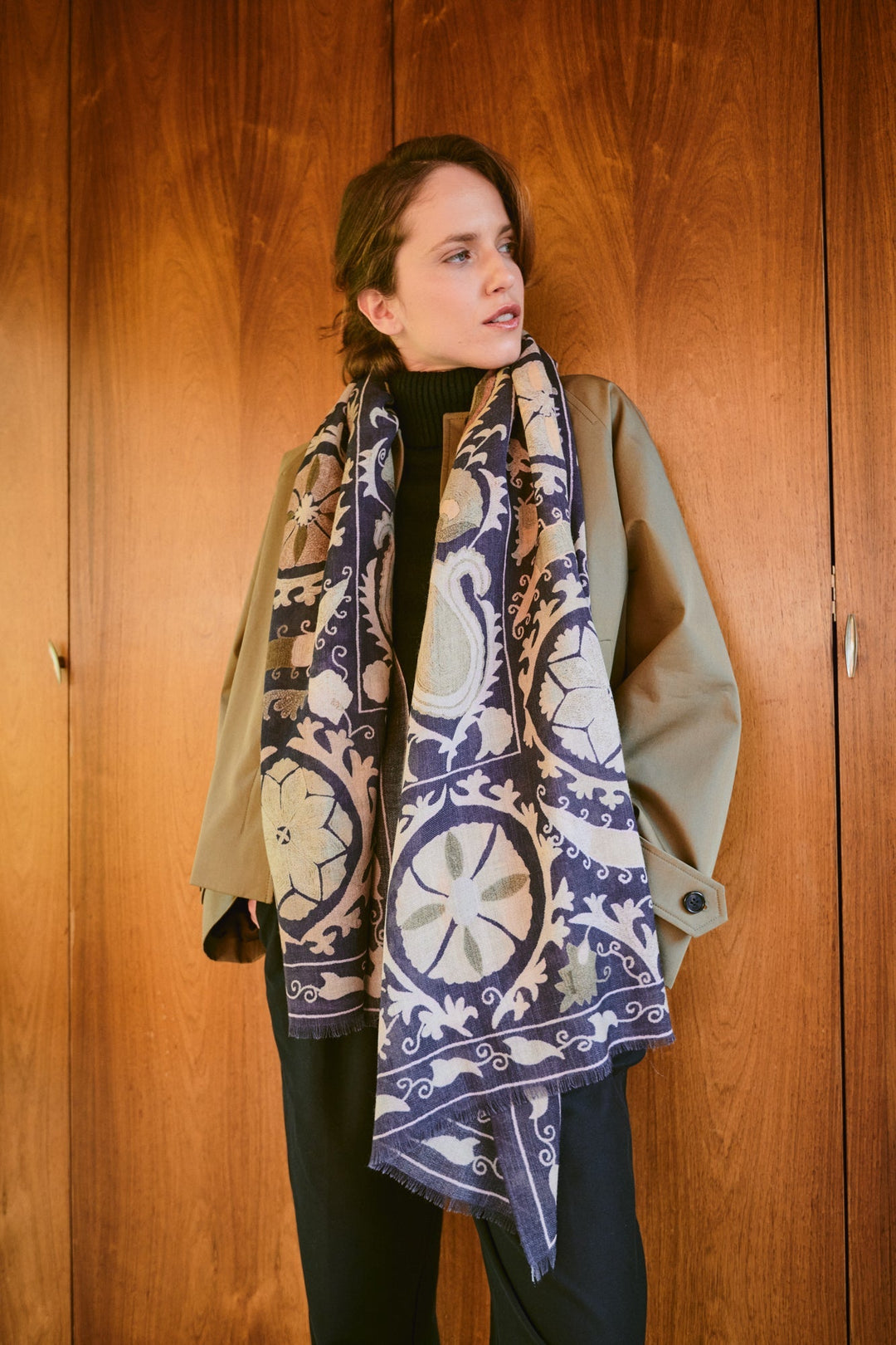 Susani Charcoal Wool Scarf - One Hundred Stars