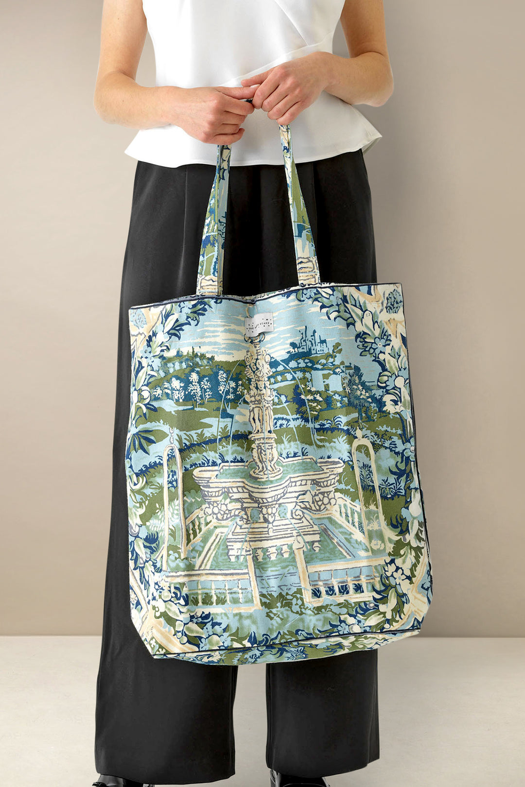 ladies canvas tote bag shopping large beautiful garden scenes in sea greens and blues by One Hundred Stars