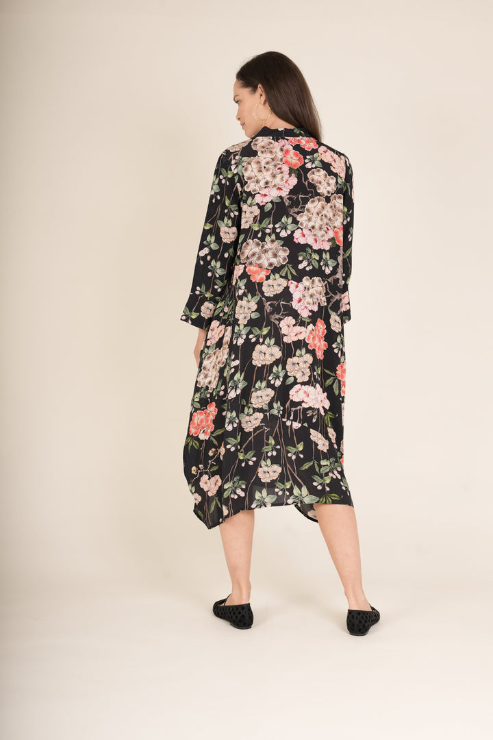 Trailing Blossom Black Asymmetric Dress