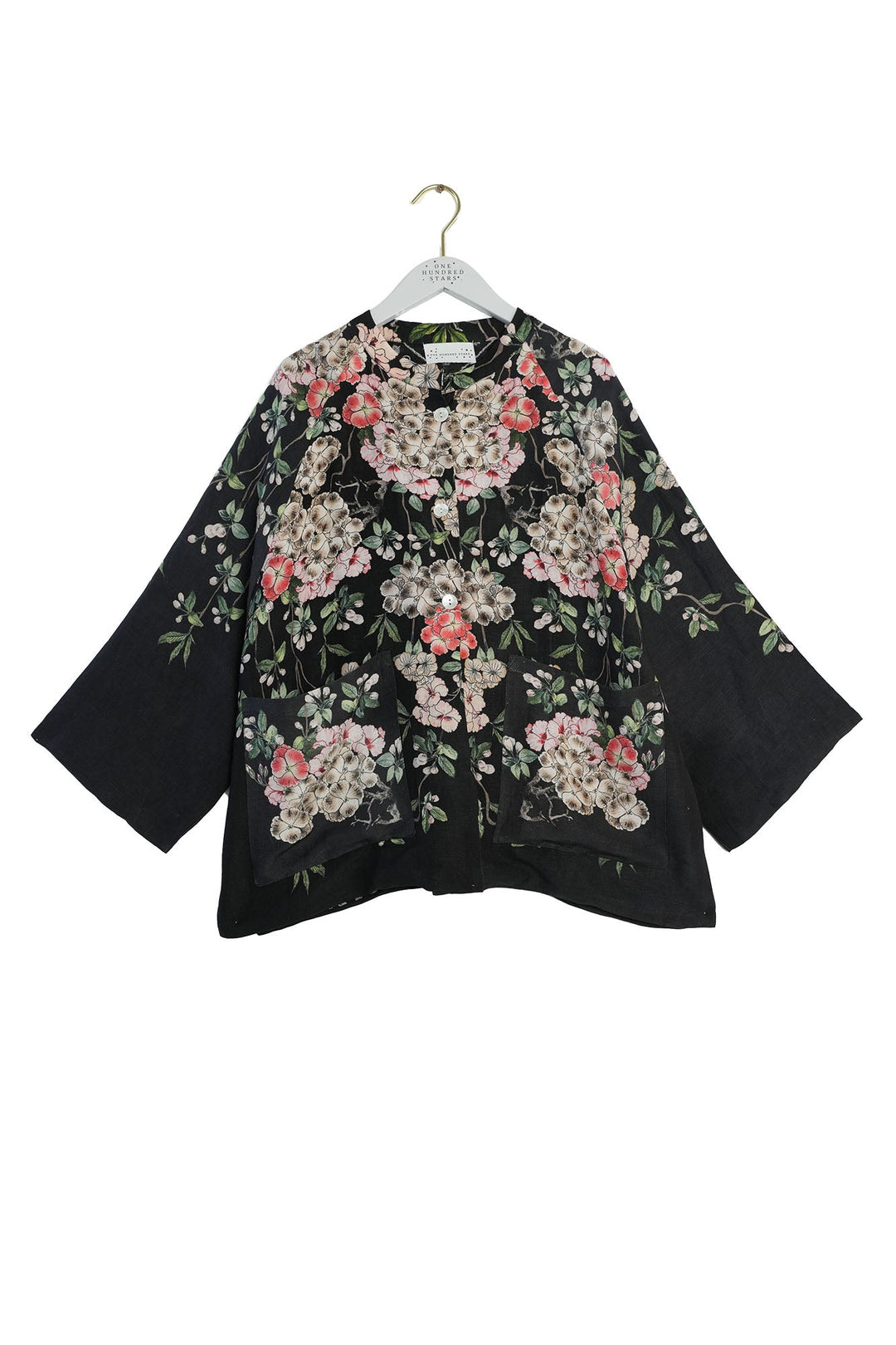 Trailing Blossom Black Linen Jacket