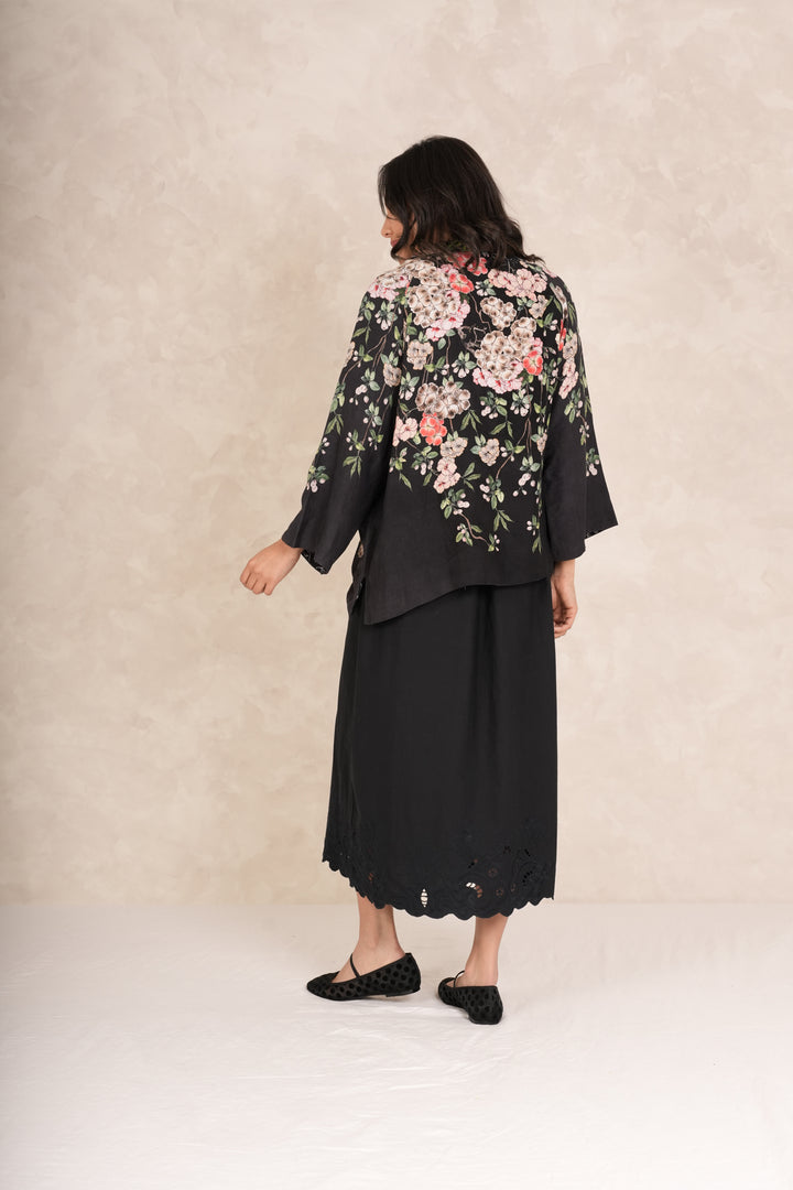 Trailing Blossom Black Linen Jacket