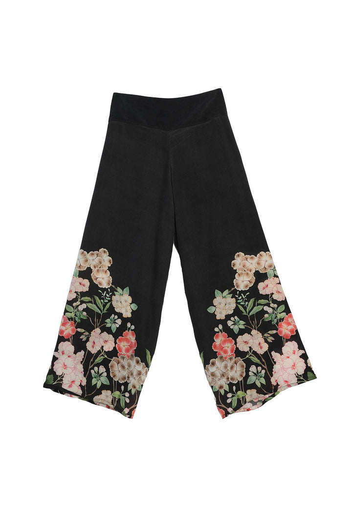 Trailing Blossom Black Crepe Palazzo Pants - One Hundred Stars